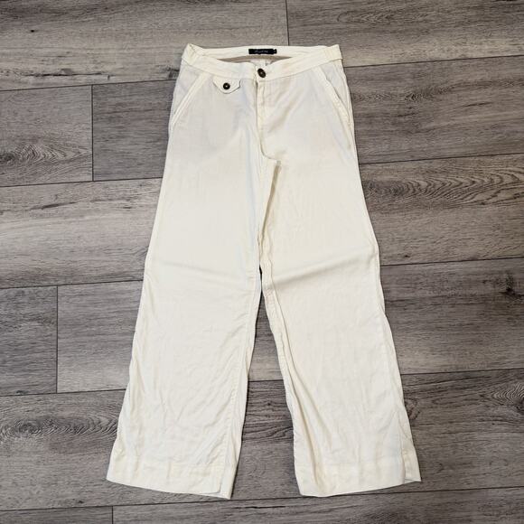 Anthropologie Level 99 Womens Pants Off White Ivory Sz 26 Wide Leg Linen Blend - Picture 1 of 8